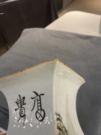 A pair of square Chinese qianjiang cai vases, 19/20th C.